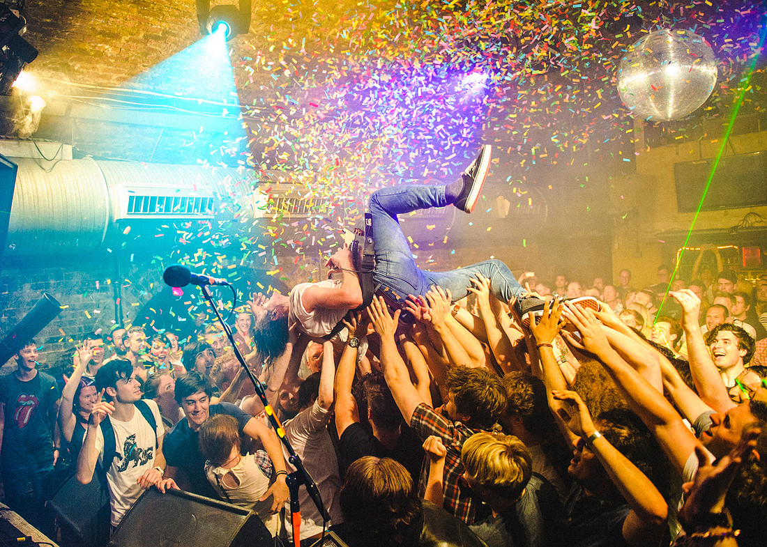 Dinosaur Pile up crowd surfing at Cargo London
